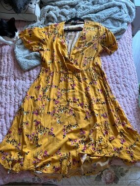 Torrid Mustard Floral Dress with Pink Blooms